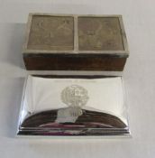 Peruvian silver cigarette box & wooden box with Peruvian silver lid