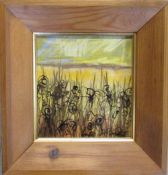 Oil on paper 'Harvest' by P Campbell (1931-1989) 24.5 cm x 25.