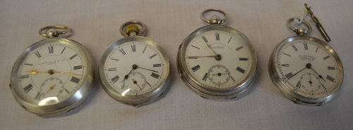 4 silver pocket watches including J G Graves Sheffield and H R Goodwin