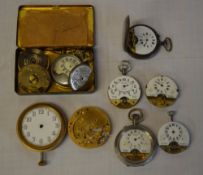 Various 8 day pocket watch parts including Hebdomas and Ostara