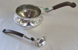 Peruvian hammered silver with wooden handle ladle & pot both marked 925 total weight 10.