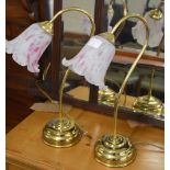 Pair of brass effect table lamps with glass shades