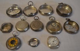 Approx 12 hallmarked silver pocket watch / wristwatch cases