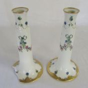 Pair of Macintyre & Co Moorcroft candlesticks 'forget-me- nots' pattern c 1908 H 24 cm (one