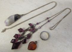 Selection of silver jewellery inc marcasite ring and necklaces