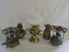 Brass oil lamps etc