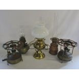 Brass oil lamps etc