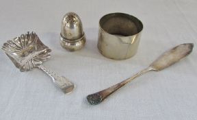 Silver napkin ring Sheffield 1935, caddy spoon Birmingham 1829,