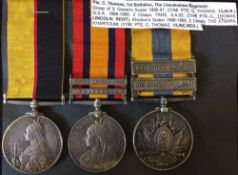 Group of 3 medals awarded to Pte C Thomas 3198 1st Battalion Lincolnshire Regiment: Queen's Sudan