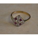 18ct gold ruby and diamond Art Deco style ring,