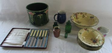 Royal Doulton 'Kew' fruit set, jardiniere, tea knives,