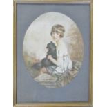 Framed print of a young girl with a dog by William Ablett 1921 36 cm x 48 cm