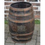 Old barrel with royal coat of arms & copper bands