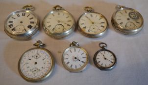 7 hallmarked silver pocket watches for spares/repair
