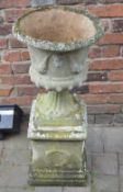 Stone effect classical urn on pedestal