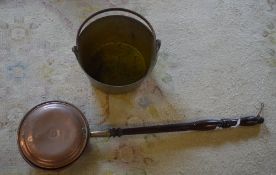 Brass jam pan and a copper warming pan