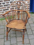 Yew wood Windsor chair with straight stretcher