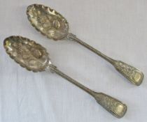 Pair of silver berry spoons London 1856 weight 5.