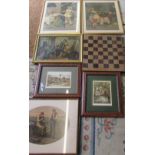 Selection of prints & a chess board