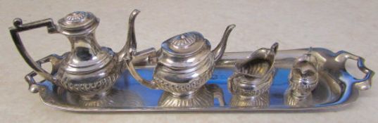 Silver miniature tea service on tray Birmingham 1980 weight 2.