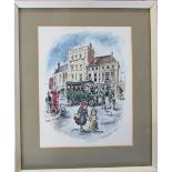 David N Robinson collection - Watercolour of Louth Market Place by Colin Carr 1963 26.5 cm x 31.