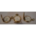3 Elgin gold plated pocket watches including a half hunter