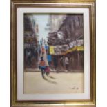 Oil on canvas of a street scene 66 cm x 82 cm