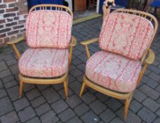 Pair of blonde Ercol style armchairs