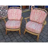 Pair of blonde Ercol style armchairs