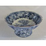 Large blue and white 'Italian scenery' punch bowl H 18.