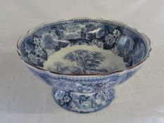 Large blue and white 'Italian scenery' punch bowl H 18.