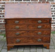 Georgian mahogany bureau with plate handles & bracket feet