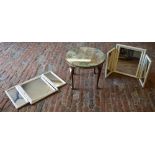 Glass top table and two dressing table fold out mirrors