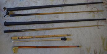 Riley snooker cue and one other (with cases) and two sticks