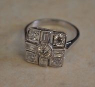 18ct white gold Art Deco style diamond ring,