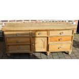 Victorian pine sideboard/dresser base on turned legs W183cm D57cm