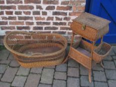 Wicker sewing basket and a baby crib