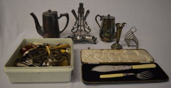 Various silver plate including a toast rack, small vase,