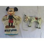 Vintage Mickey Mouse glove puppet & metal Muffin the Mule toy