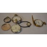 Various hallmarked silver watch cases and a gold plated full hunter pocket watch for parts