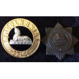 Lincolnshire Regiment bi-metal helmet plate centre (post 1881) & a cap badge