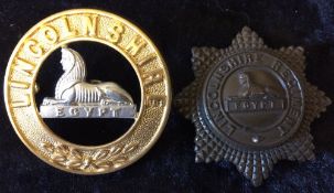 Lincolnshire Regiment bi-metal helmet plate centre (post 1881) & a cap badge