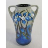 Boxed Moorcroft two handled vase 'Gentian' pattern - trial piece dated 7.12.