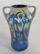 Boxed Moorcroft two handled vase 'Gentian' pattern - trial piece dated 7.12.