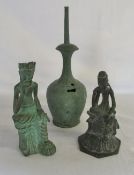 2 Oriental or Asian bronze figures & a vase (af)