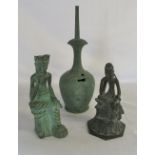 2 Oriental or Asian bronze figures & a vase (af)