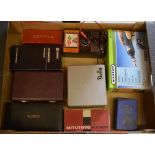 Box of watchmakers tools including a Certina pump, Mercer gauge,