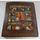 Wooden board with handpainted Russian icon pictures 31 cm x 33 cm