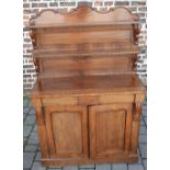 Victorian mahogany chiffonier with 2 tiers of shelves on scroll brackets H 148cm by W 98cm