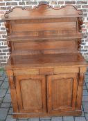 Victorian mahogany chiffonier with 2 tiers of shelves on scroll brackets H 148cm by W 98cm